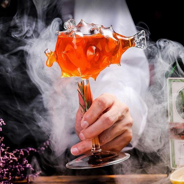 Pufferfish Shaped Cocktail Glass With Glass Straw | Kalsten