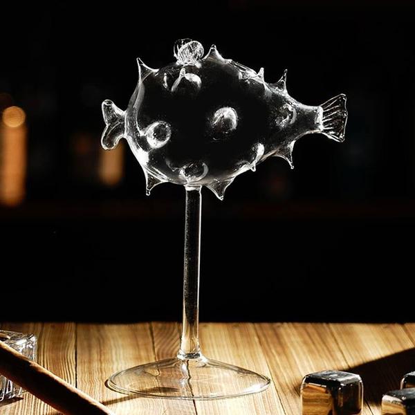 Pufferfish Shaped Cocktail Glass With Glass Straw | Kalsten