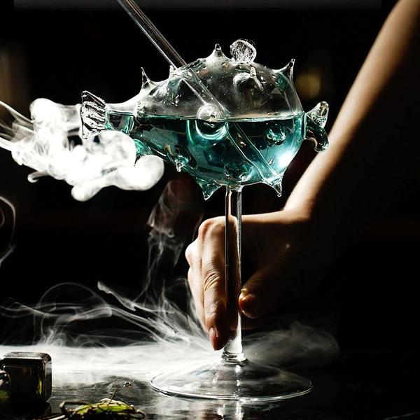 Pufferfish Shaped Cocktail Glass With Glass Straw | Kalsten
