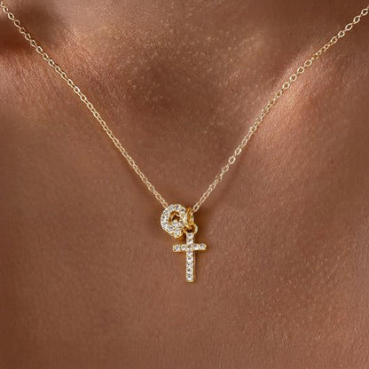 Karnz | Delicate Diamond Initial & Cross Necklace