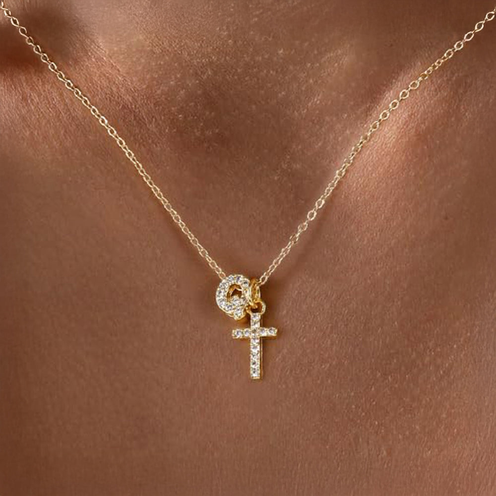 Kalsten | Dainty Diamond Initial & Cross Necklace