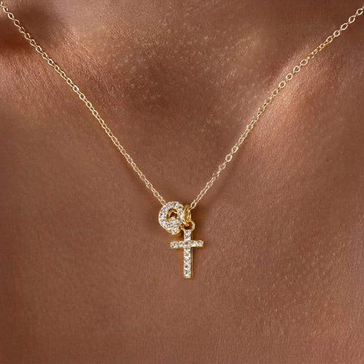 Kalsten | Dainty Diamond Initial & Cross Necklace