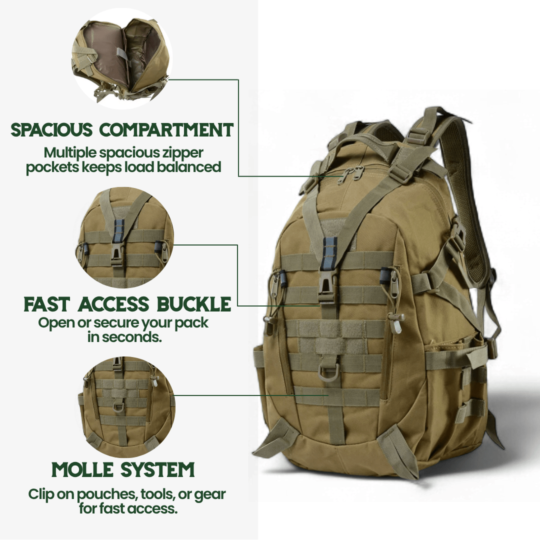Skanto | 40L Outdoor Backpack with MOLLE System & Waterproof Military Construction