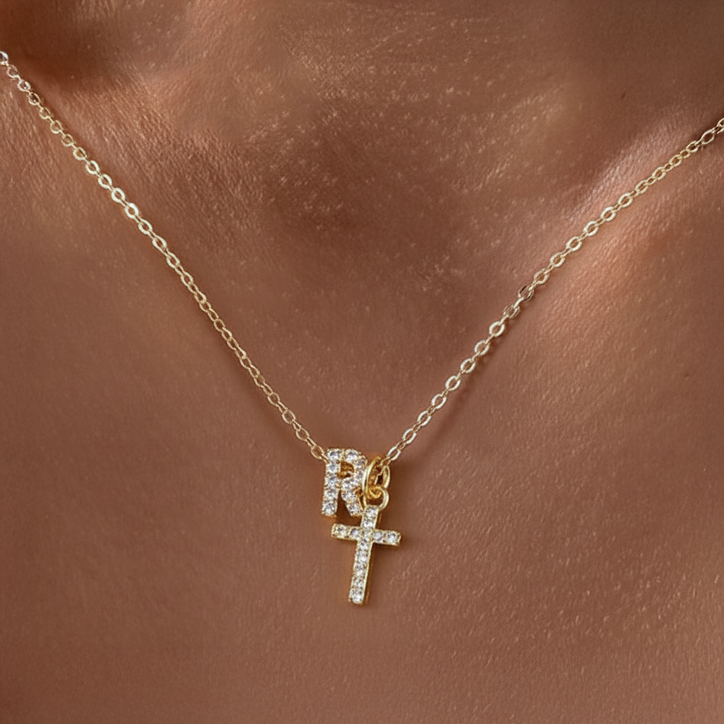 Kalsten | Dainty Diamond Initial & Cross Necklace
