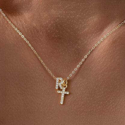 Karnz | Delicate Diamond Initial & Cross Necklace