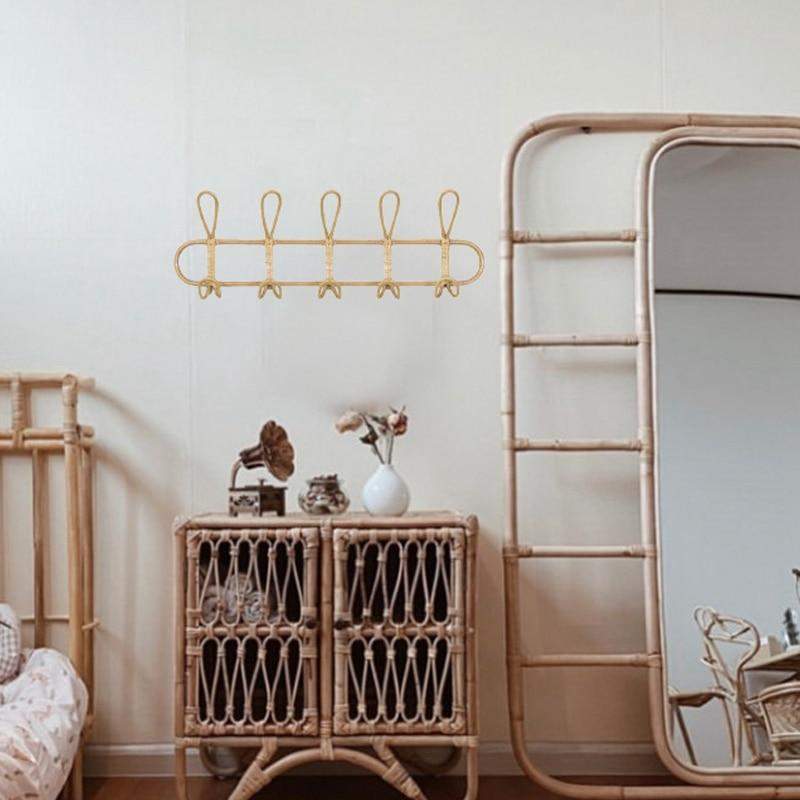 Rattan Wall Hanger with 5 Hooks for Coats, Bags and Towels | Kalsten
