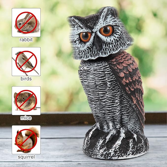 BowLift | EcoOwl Garden Scarecrow – 2 Pieces Realistic Owls with Wind-Driven Spinning Head