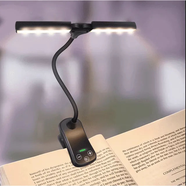 Skanto | Rechargeable Book Light for Bedside Reading, 3 Colors & 5 Brightness Levels Dimmable Reading Lamp with, 180° Adjustable Mini Book Lamp to Clip On, Lightweight, Eye-Care, Black