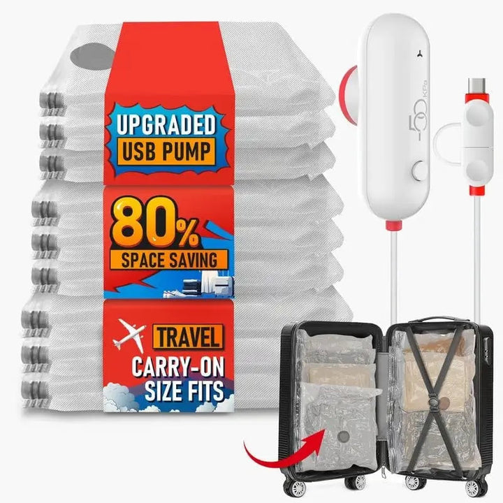 Kalsten | Travel Vacuum Bags with Electric USB Pump - Reusable & Durable (Set of 9)