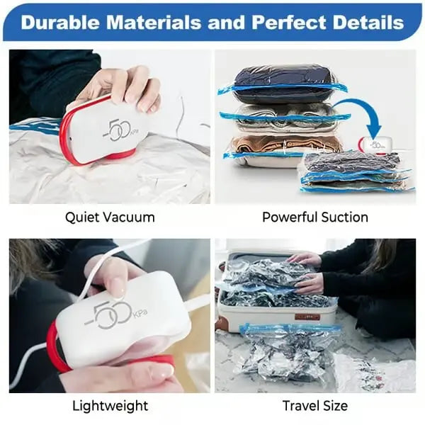 Kalsten | Travel Vacuum Bags with Electric USB Pump - Reusable & Durable (Set of 9)