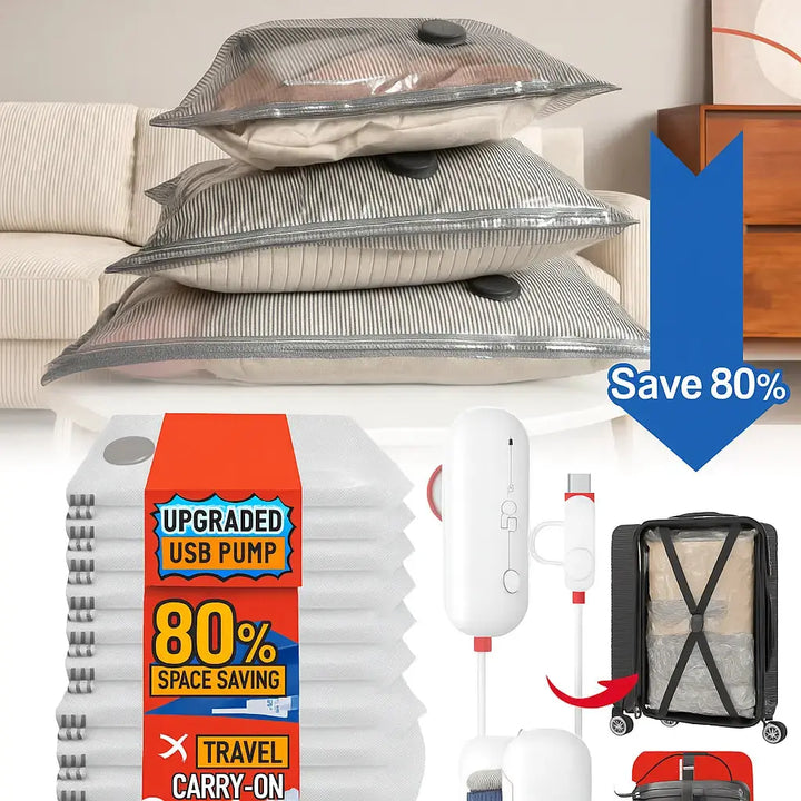 Kalsten | Travel Vacuum Bags with Electric USB Pump - Reusable & Durable (Set of 9)