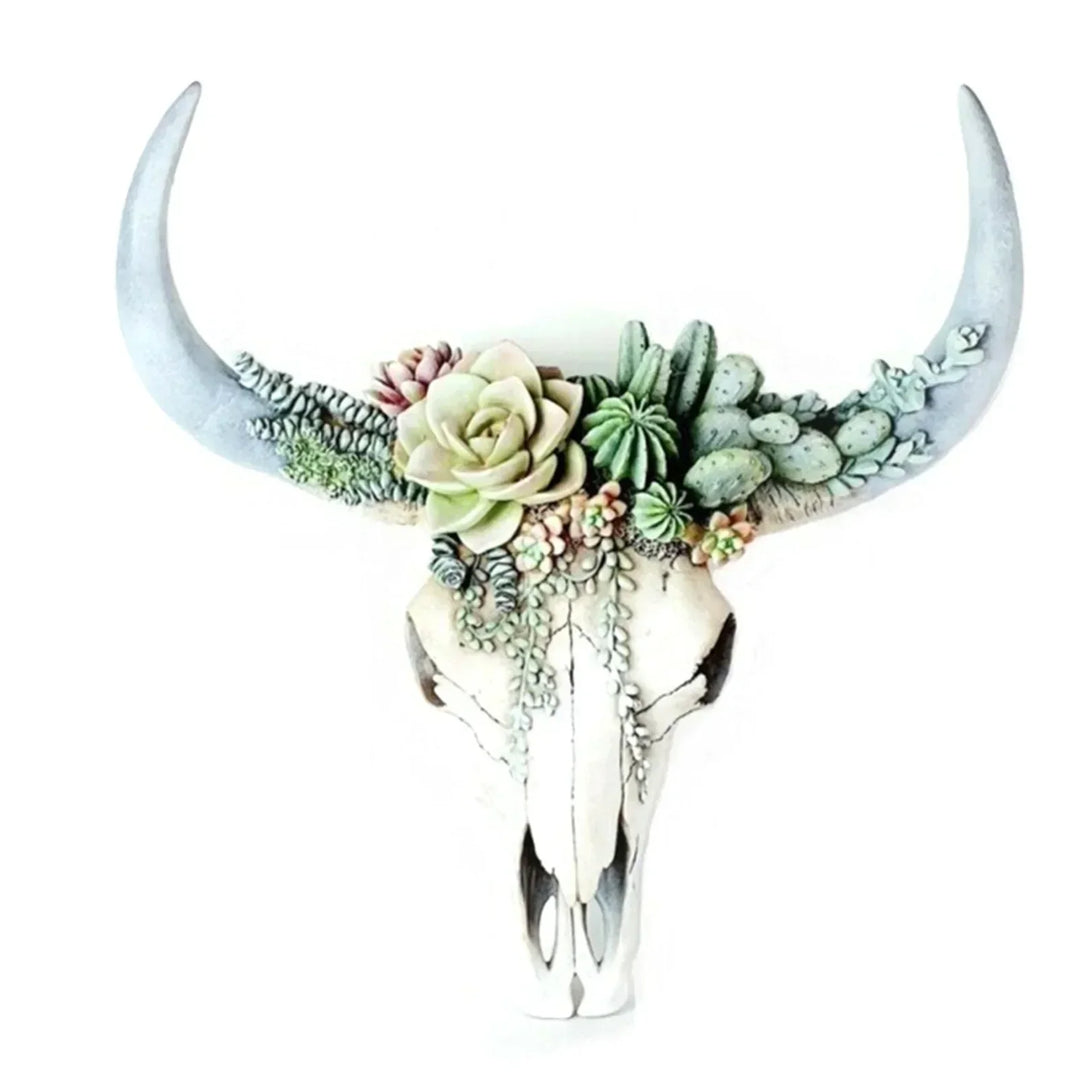 Kalsten | Cow Skull - Bully - Wall Decoration with Flowers - Resin Home Decor