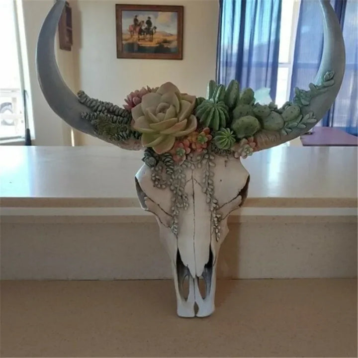 Kalsten | Cow Skull - Bully - Wall Decoration with Flowers - Resin Home Decor