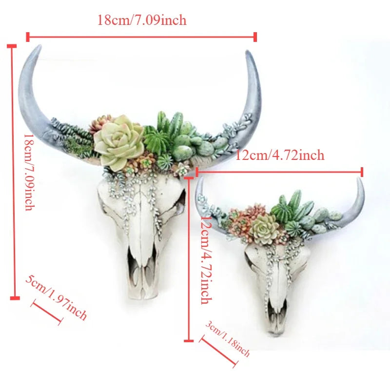 Kalsten | Cow Skull - Bully - Wall Decoration with Flowers - Resin Home Decor