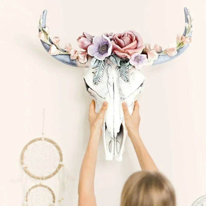 Kalsten | Cow Skull - Bully - Wall Decoration with Flowers - Resin Home Decor