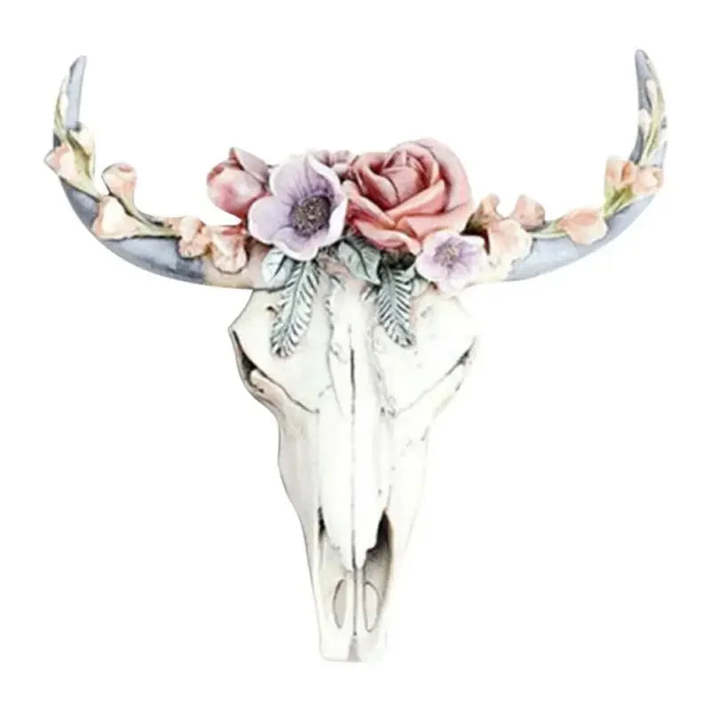 Kalsten | Cow Skull - Bully - Wall Decoration with Flowers - Resin Home Decor