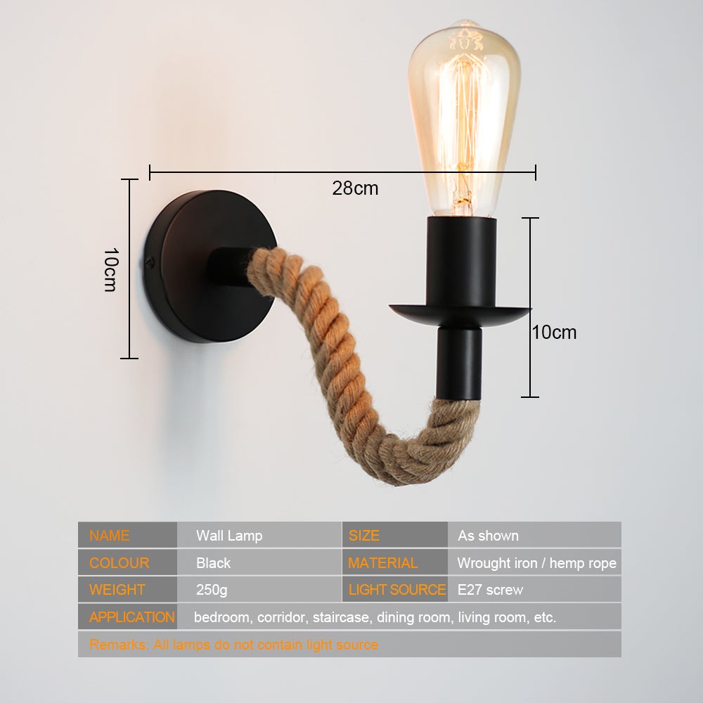 Retro Hemp Rope Industrial Loft Wall Lamp | Kalsten