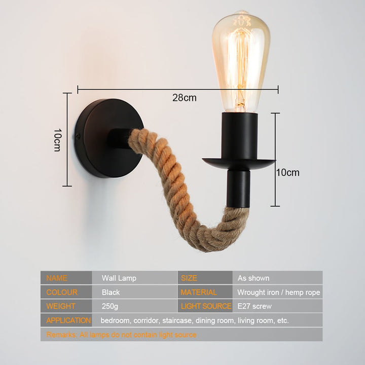 Retro Hemp Rope Industrial Loft Wall Lamp | Kalsten