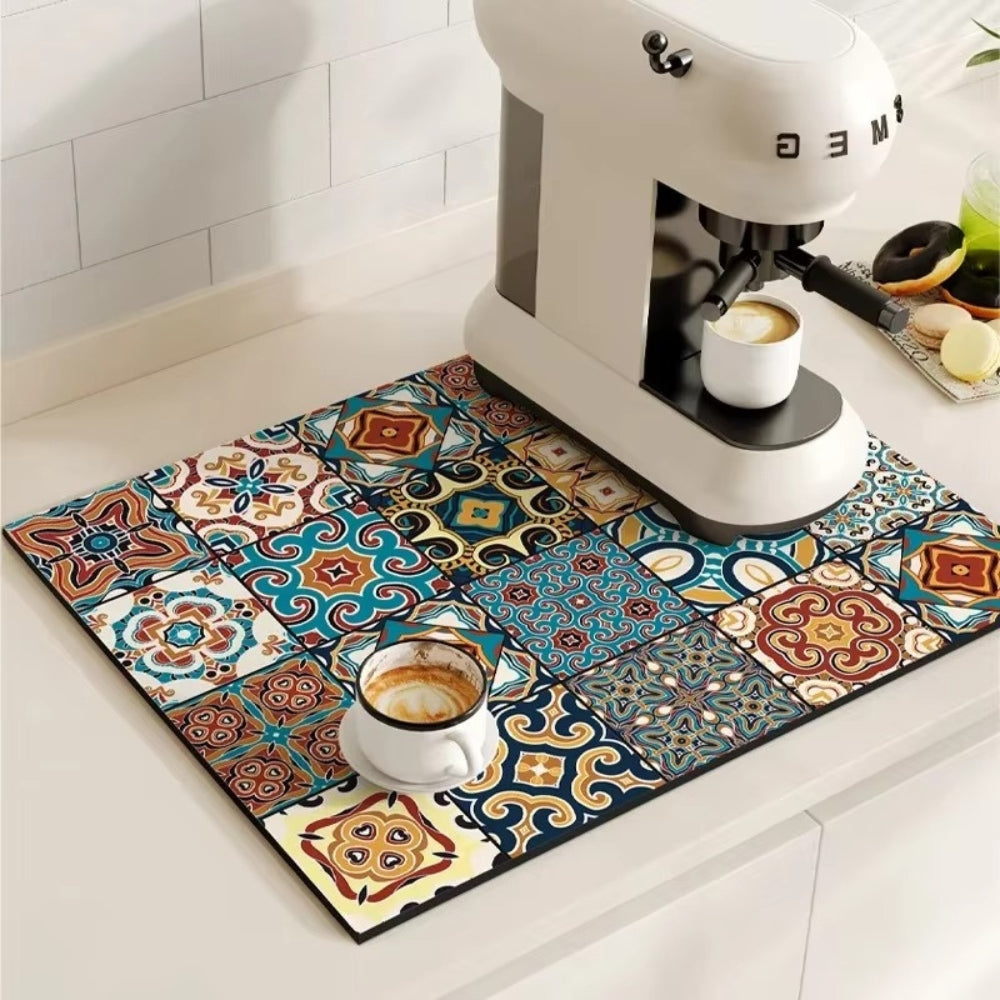 Kalsten | Retro Tile Design Absorbent Coffee Mat