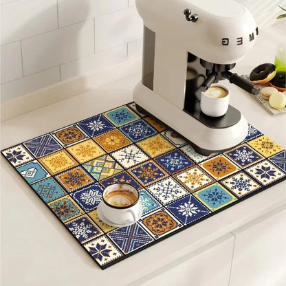 Kalsten | Retro Tile Design Absorbent Coffee Mat