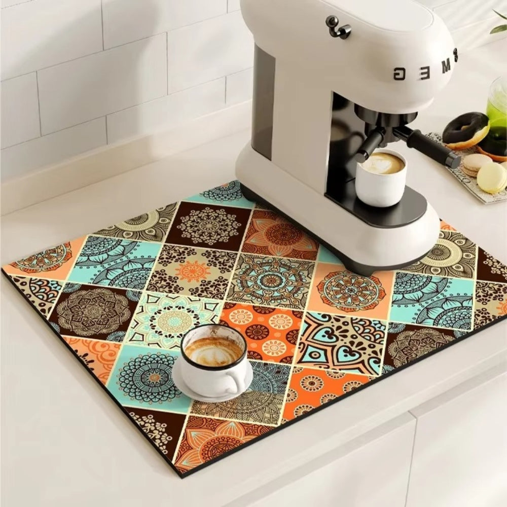 Kalsten | Retro Tile Design Absorbent Coffee Mat