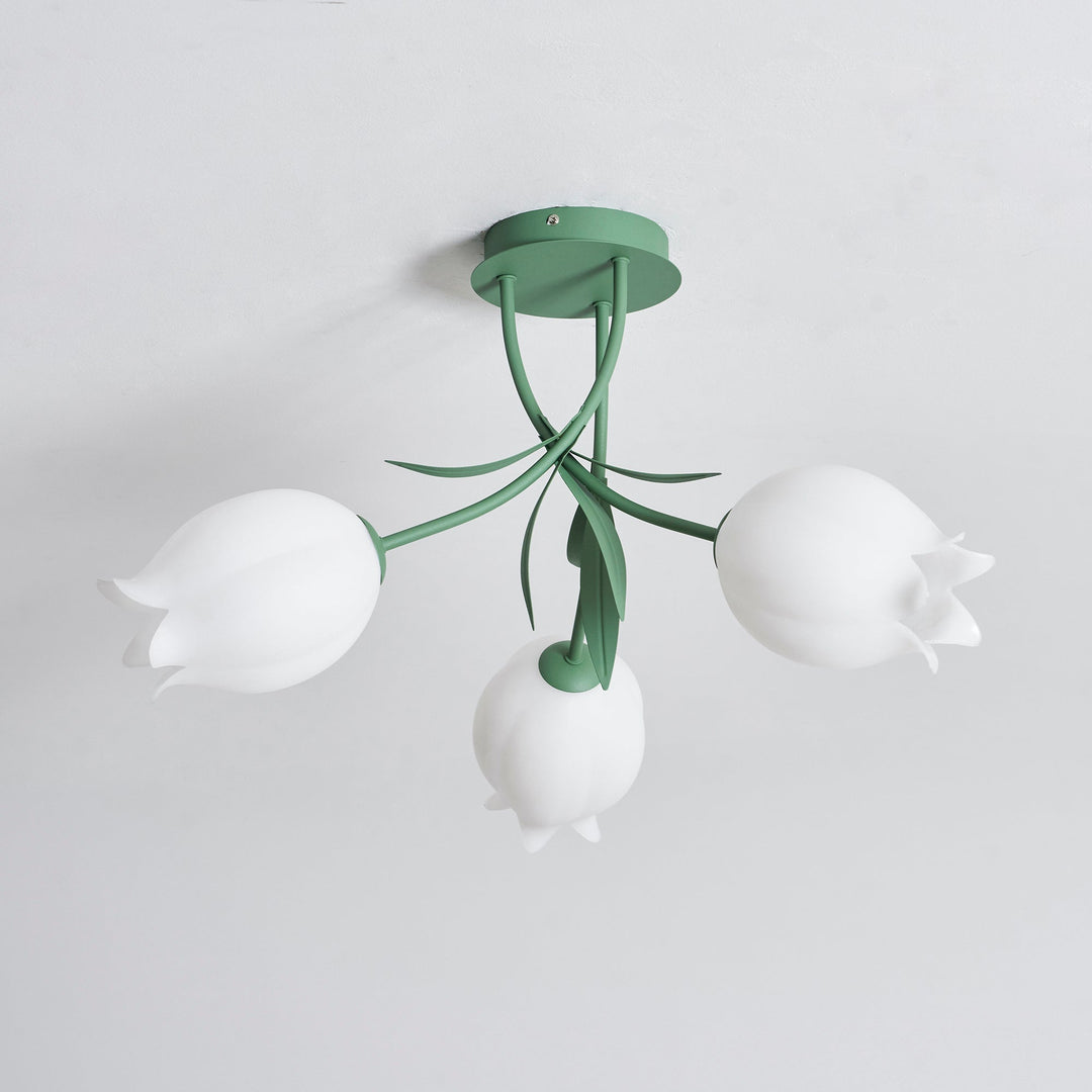 Ceiling Light Metal Acrylic 21.7 in Floral White Green Living Room Bedroom Bathroom Fixture Decorative | Kalsten