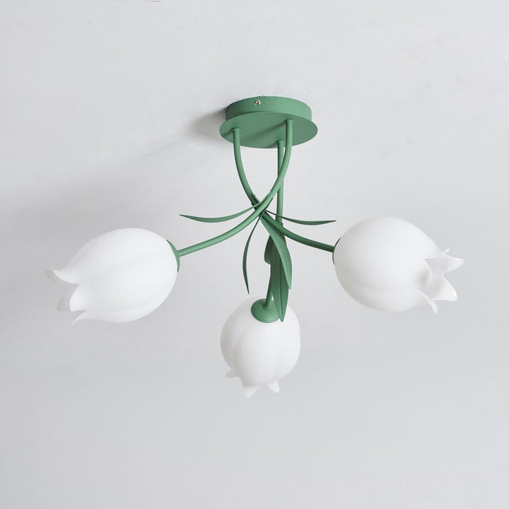 Ceiling Light Metal Acrylic 21.7 in Floral White Green Living Room Bedroom Bathroom Fixture Decorative | Kalsten