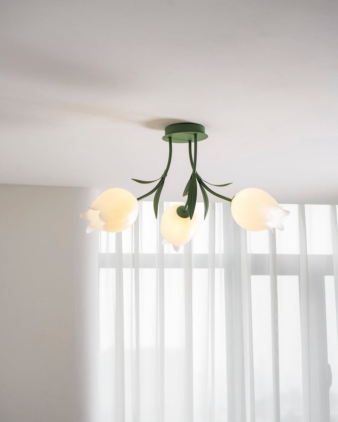 Ceiling Light Metal Acrylic 21.7 in Floral White Green Living Room Bedroom Bathroom Fixture Decorative | Kalsten