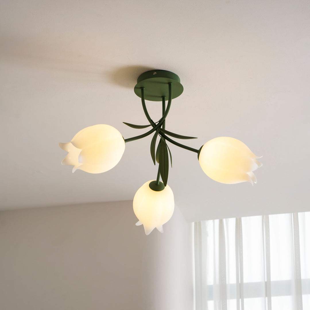 Ceiling Light Metal Acrylic 21.7 in Floral White Green Living Room Bedroom Bathroom Fixture Decorative | Kalsten