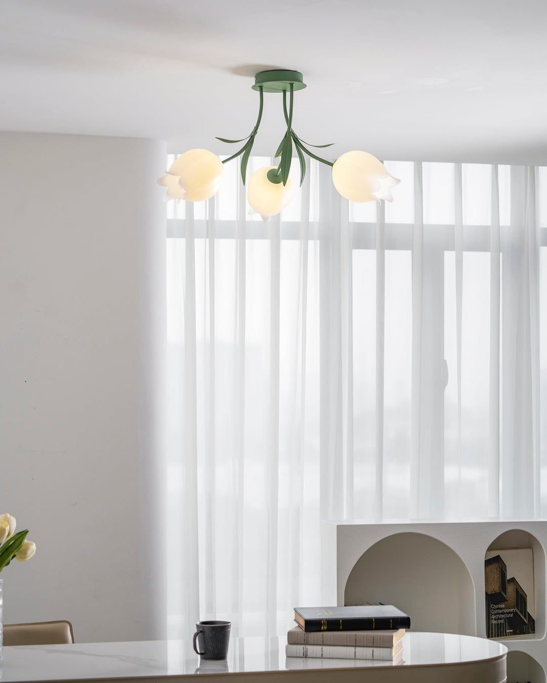 Ceiling Light Metal Acrylic 21.7 in Floral White Green Living Room Bedroom Bathroom Fixture Decorative | Kalsten