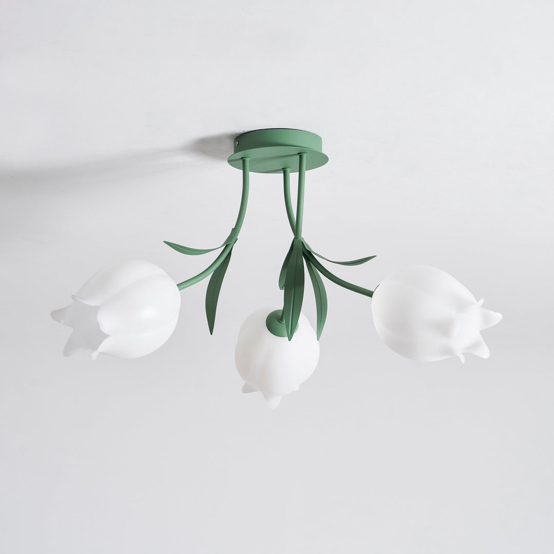 Ceiling Light Metal Acrylic 21.7 in Floral White Green Living Room Bedroom Bathroom Fixture Decorative | Kalsten
