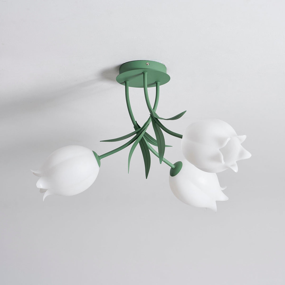 Ceiling Light Metal Acrylic 21.7 in Floral White Green Living Room Bedroom Bathroom Fixture Decorative | Kalsten