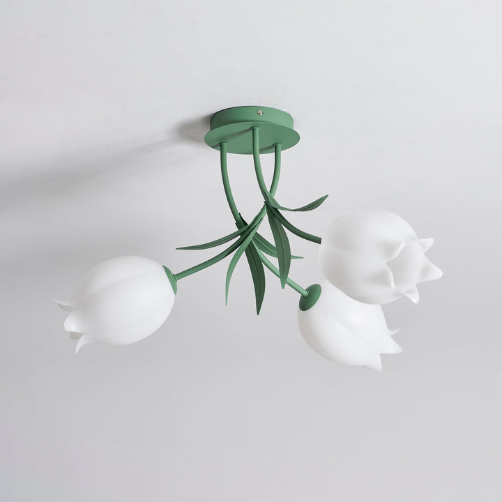 Ceiling Light Metal Acrylic 21.7 in Floral White Green Living Room Bedroom Bathroom Fixture Decorative | Kalsten