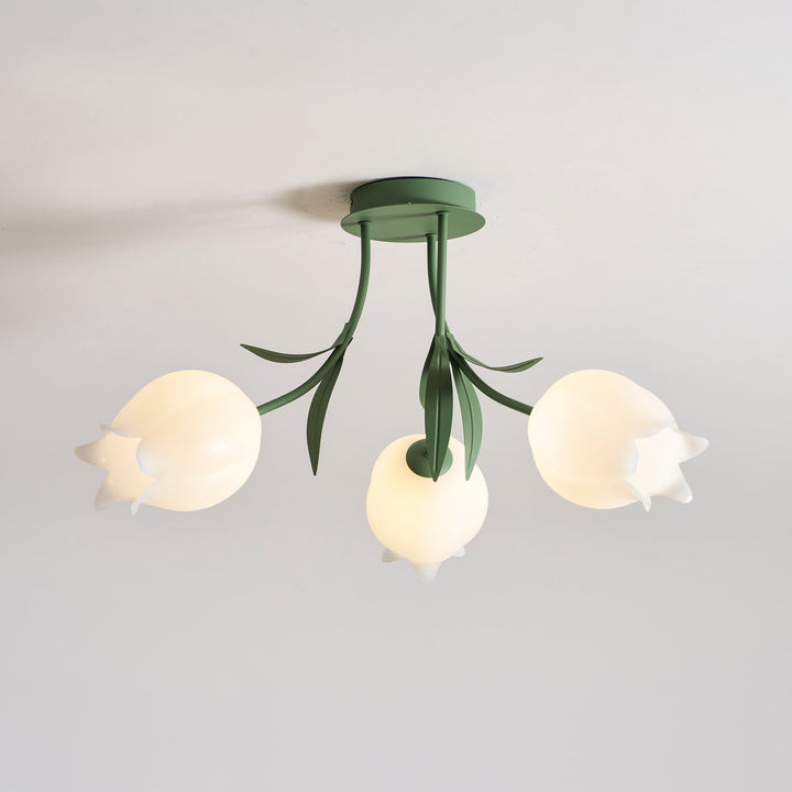 Ceiling Light Metal Acrylic 21.7 in Floral White Green Living Room Bedroom Bathroom Fixture Decorative | Kalsten