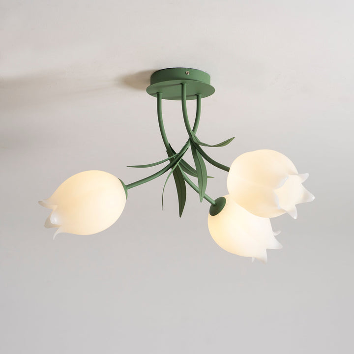 Ceiling Light Metal Acrylic 21.7 in Floral White Green Living Room Bedroom Bathroom Fixture Decorative | Kalsten