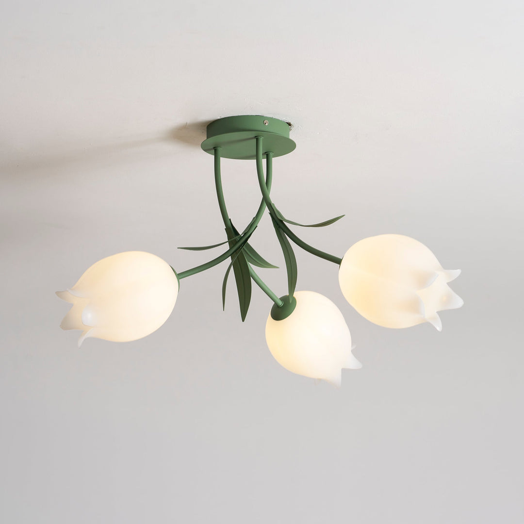 Ceiling Light Metal Acrylic 21.7 in Floral White Green Living Room Bedroom Bathroom Fixture Decorative | Kalsten