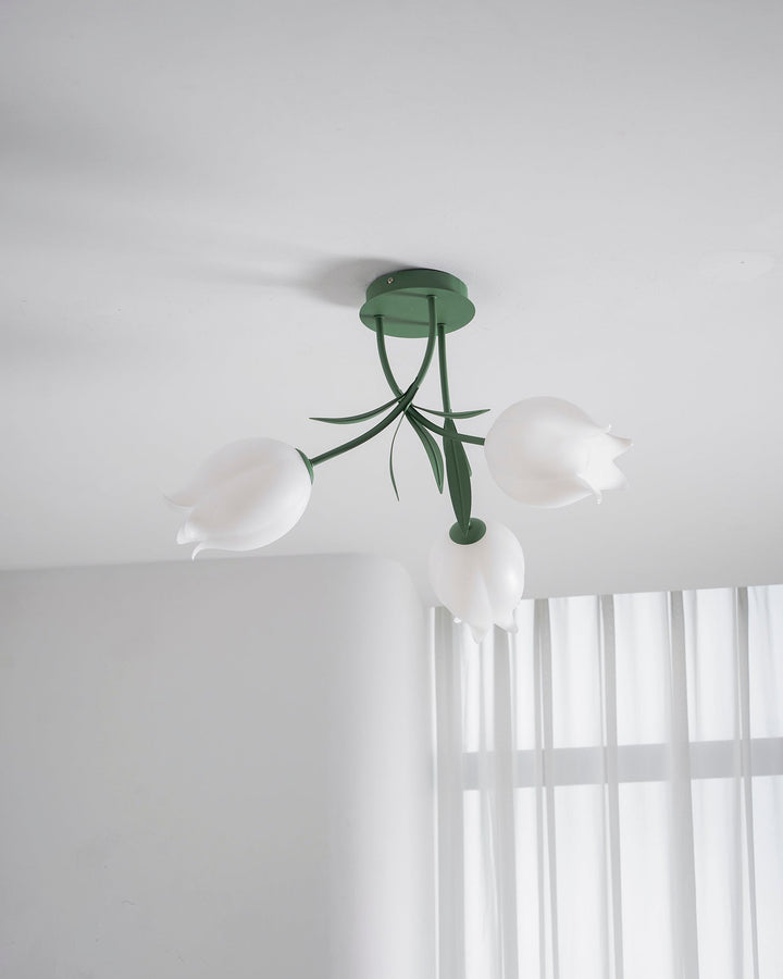 Ceiling Light Metal Acrylic 21.7 in Floral White Green Living Room Bedroom Bathroom Fixture Decorative | Kalsten