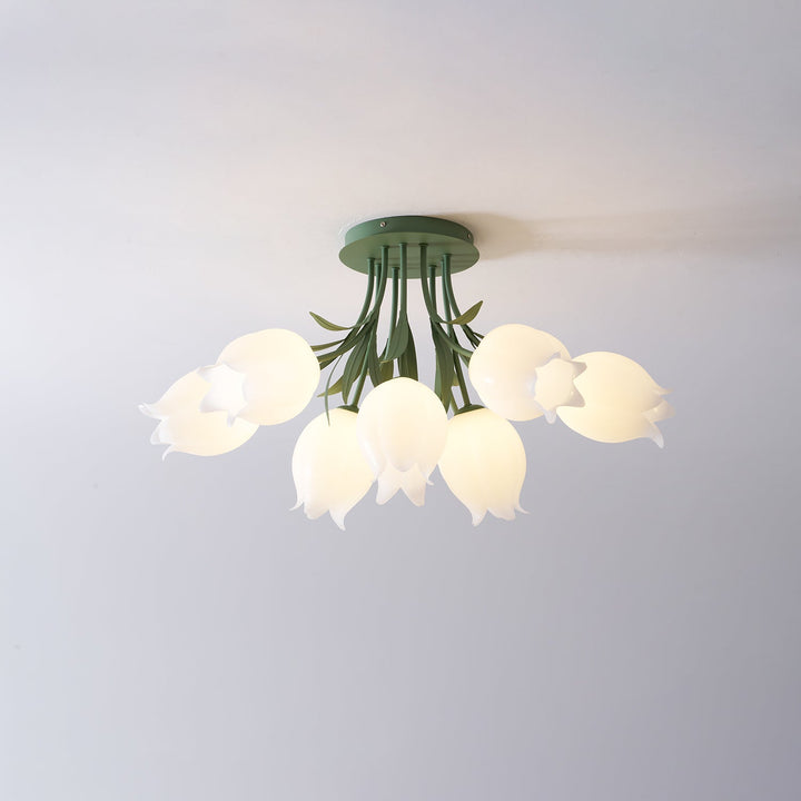 Ceiling Light Metal Acrylic 21.7 in Floral White Green Living Room Bedroom Bathroom Fixture Decorative | Kalsten
