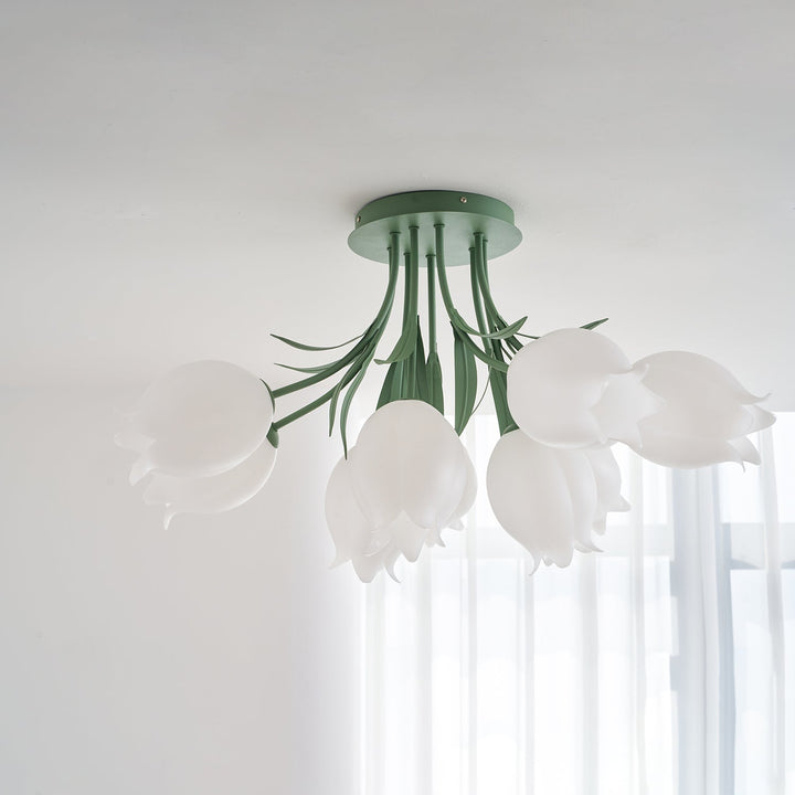 Ceiling Light Metal Acrylic 21.7 in Floral White Green Living Room Bedroom Bathroom Fixture Decorative | Kalsten
