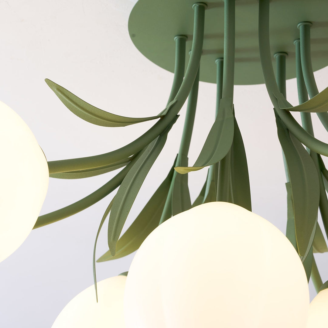 Ceiling Light Metal Acrylic 21.7 in Floral White Green Living Room Bedroom Bathroom Fixture Decorative | Kalsten