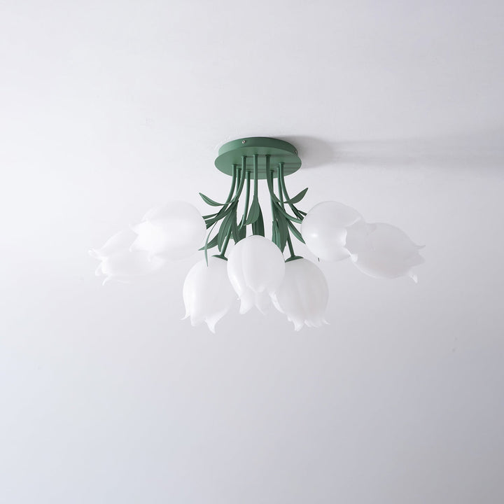 Ceiling Light Metal Acrylic 21.7 in Floral White Green Living Room Bedroom Bathroom Fixture Decorative | Kalsten