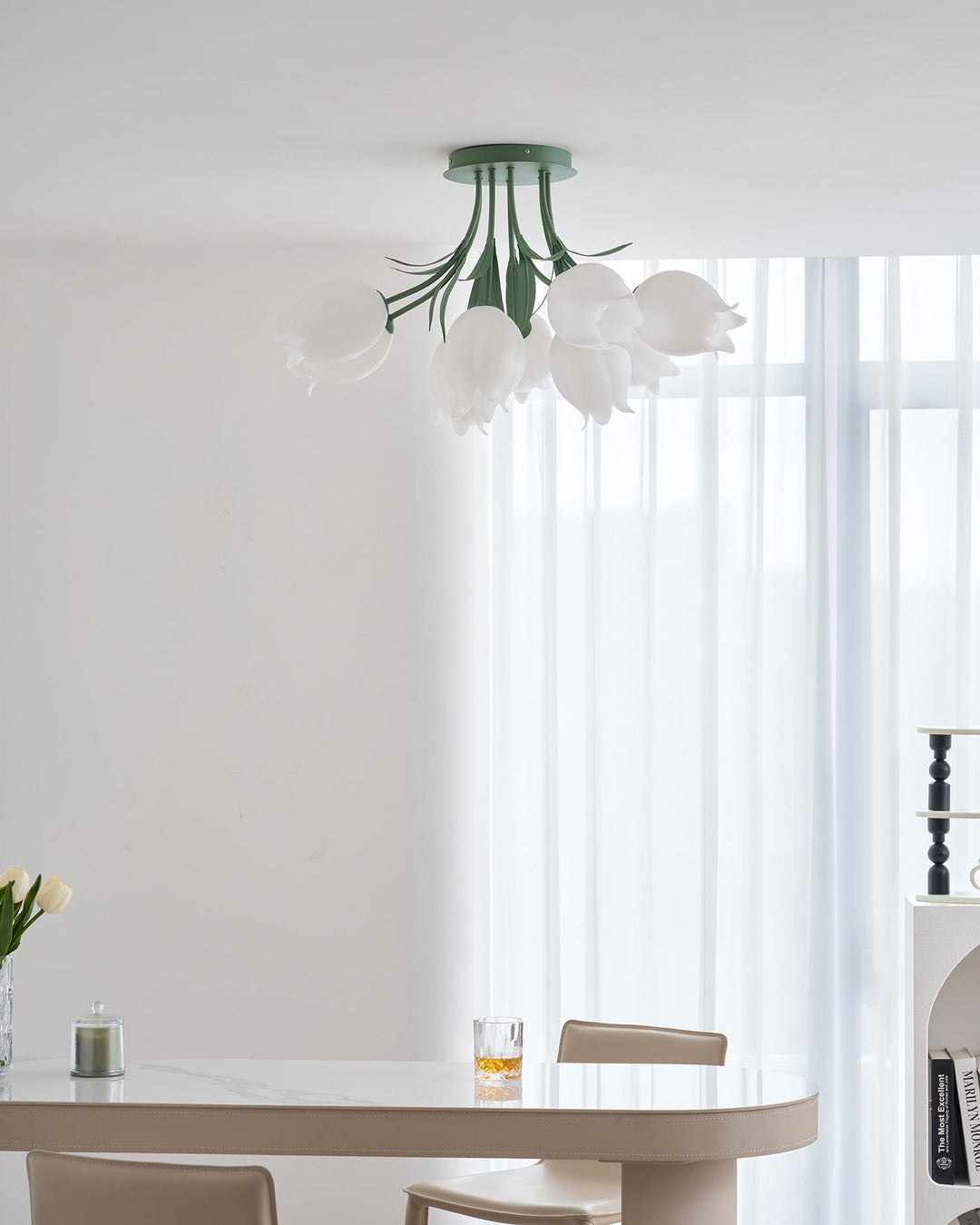 Ceiling Light Metal Acrylic 21.7 in Floral White Green Living Room Bedroom Bathroom Fixture Decorative | Kalsten