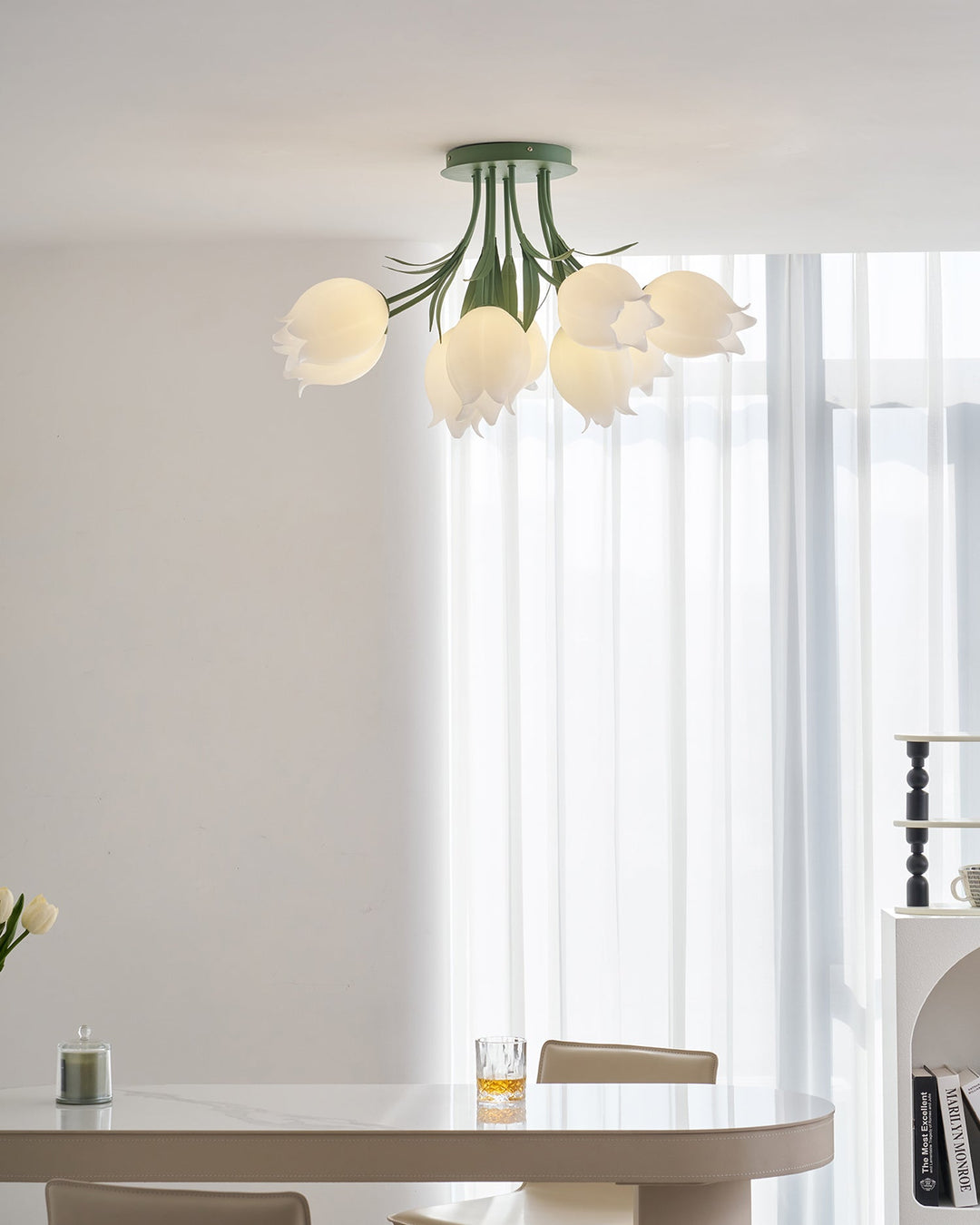 Ceiling Light Metal Acrylic 21.7 in Floral White Green Living Room Bedroom Bathroom Fixture Decorative | Kalsten
