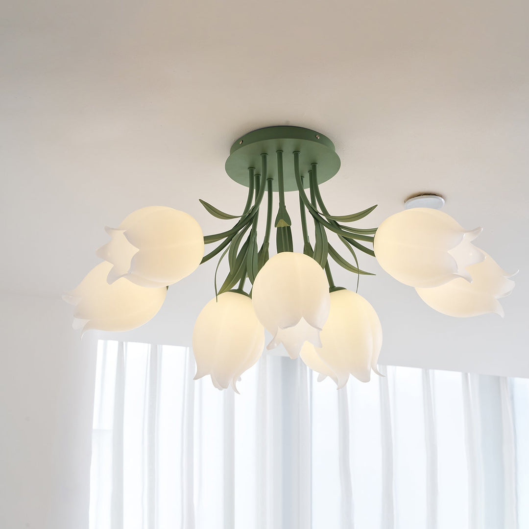 Ceiling Light Metal Acrylic 21.7 in Floral White Green Living Room Bedroom Bathroom Fixture Decorative | Kalsten