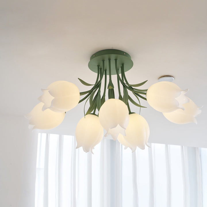 Ceiling Light Metal Acrylic 21.7 in Floral White Green Living Room Bedroom Bathroom Fixture Decorative | Kalsten