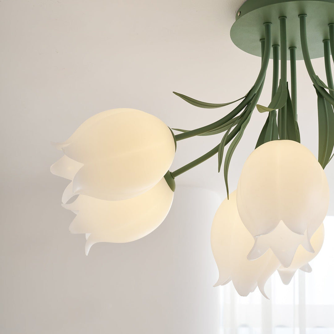 Ceiling Light Metal Acrylic 21.7 in Floral White Green Living Room Bedroom Bathroom Fixture Decorative | Kalsten