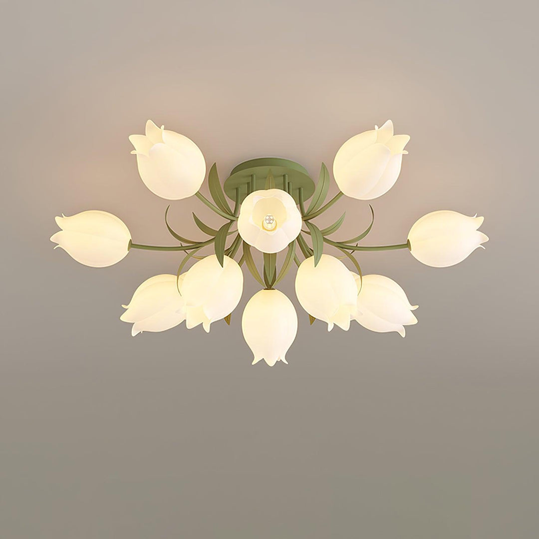 Ceiling Light Metal Acrylic 21.7 in Floral White Green Living Room Bedroom Bathroom Fixture Decorative | Kalsten