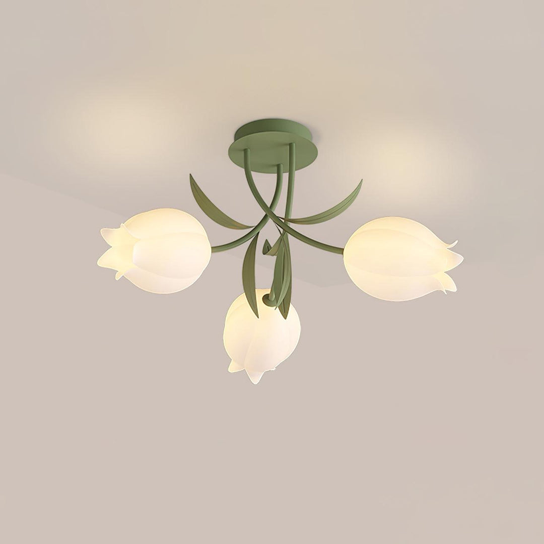 Ceiling Light Metal Acrylic 21.7 in Floral White Green Living Room Bedroom Bathroom Fixture Decorative | Kalsten