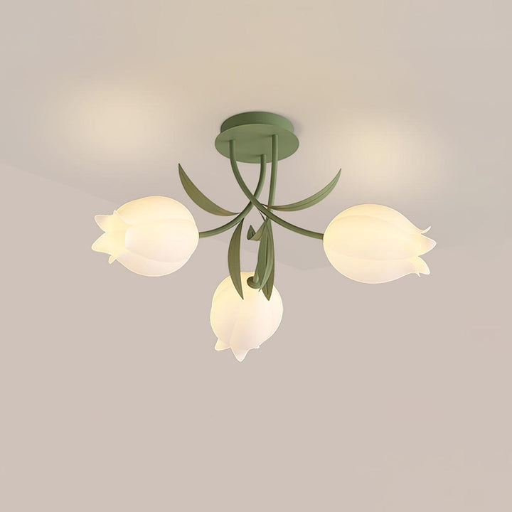 Ceiling Light Metal Acrylic 21.7 in Floral White Green Living Room Bedroom Bathroom Fixture Decorative | Kalsten