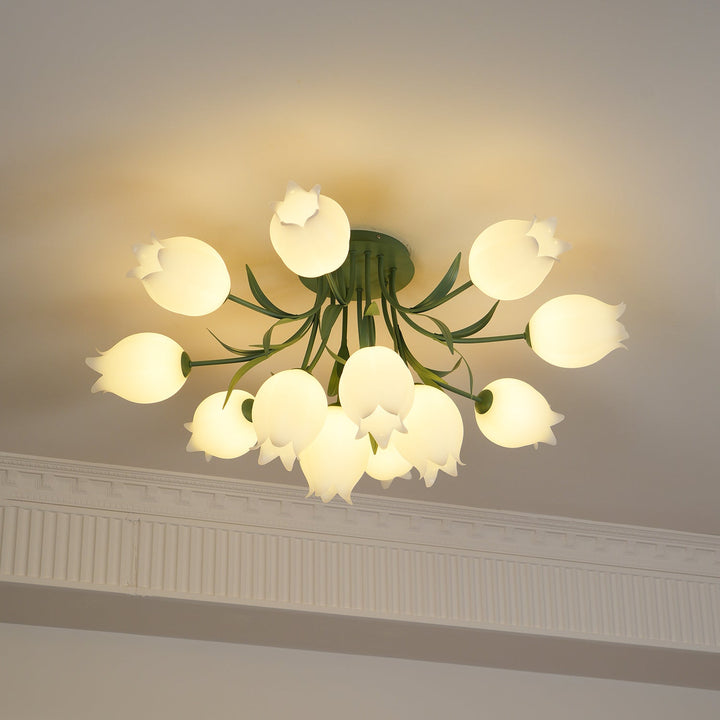 Ceiling Light Metal Acrylic 21.7 in Floral White Green Living Room Bedroom Bathroom Fixture Decorative | Kalsten